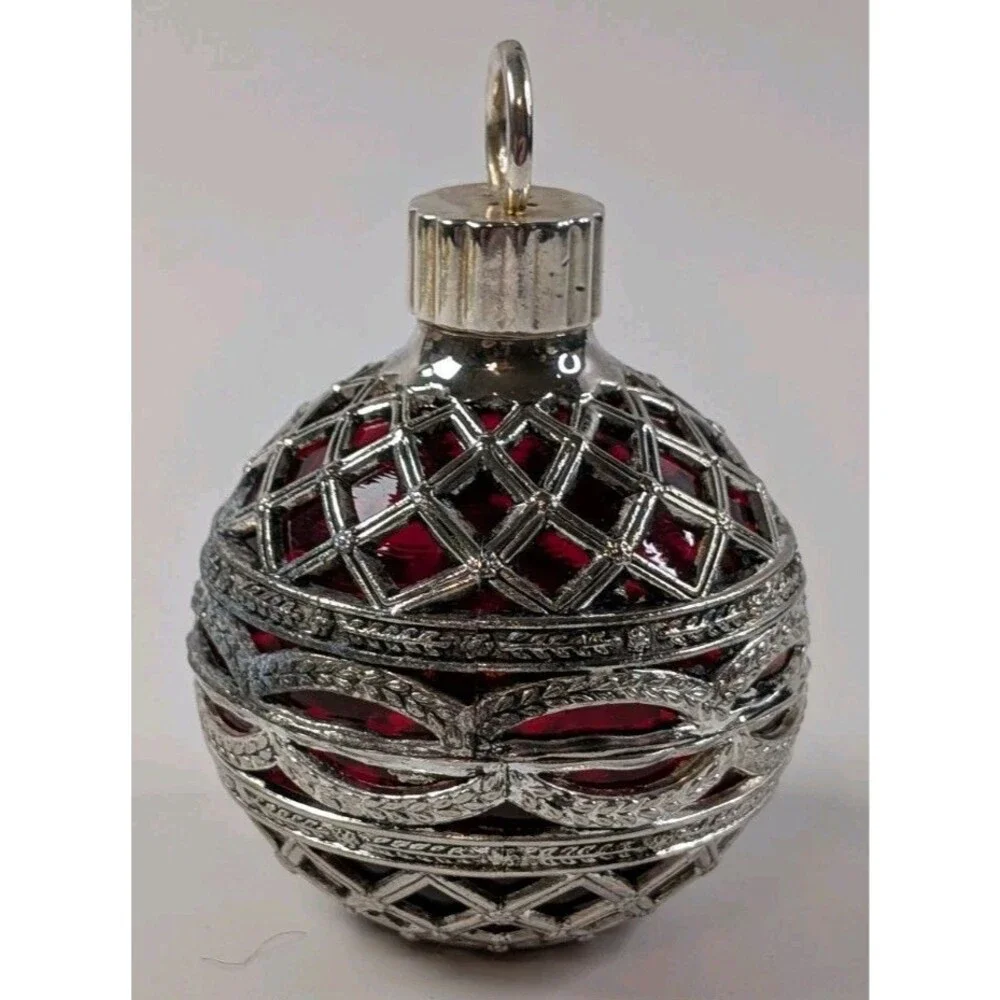 Godinger Silver Art Red Glass Ornament Silver Filigree Ball Christmas